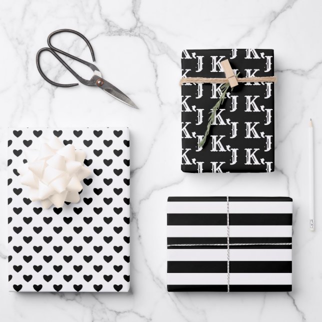 Feuille De Papier Cadeau Monogramme noir blanc Motifs4 (Recto)