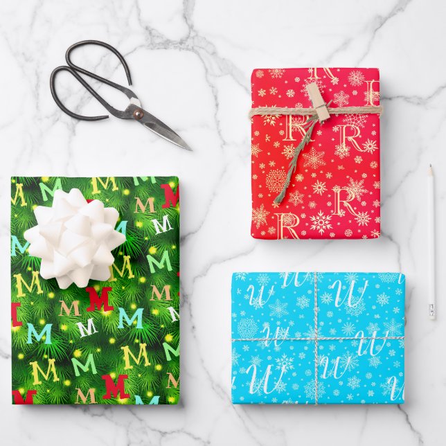 Feuille De Papier Cadeau Monogramme personnalisé festif pour vos récepteurs (Recto)