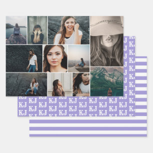 Feuille De Papier Cadeau Monogramme photo blanc pourpre