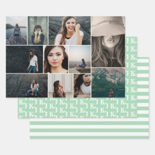 Feuille De Papier Cadeau Monogramme photo couleur verte