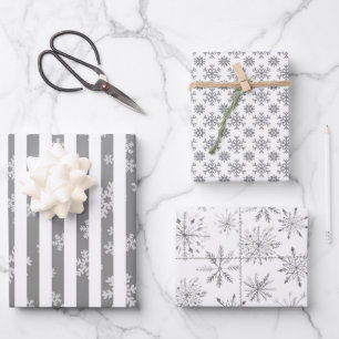 Feuille De Papier Cadeau Monotone moderne noir blanc flocon de neige