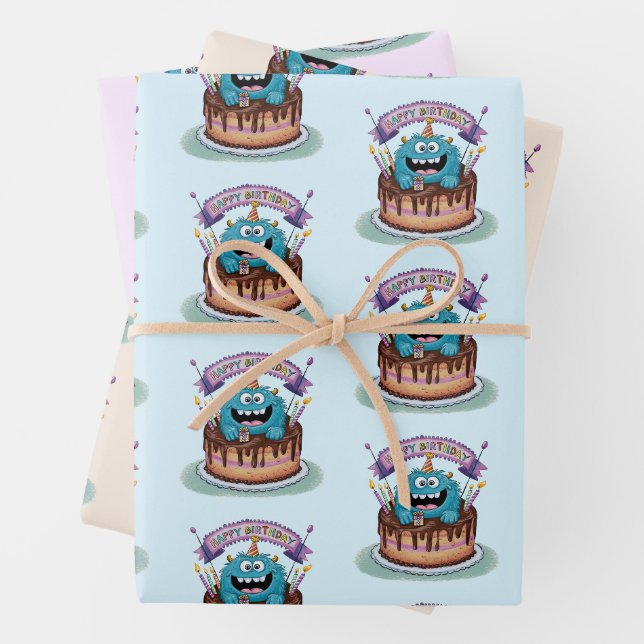 Feuille De Papier Cadeau Monstre d'anniversaire (En situation)
