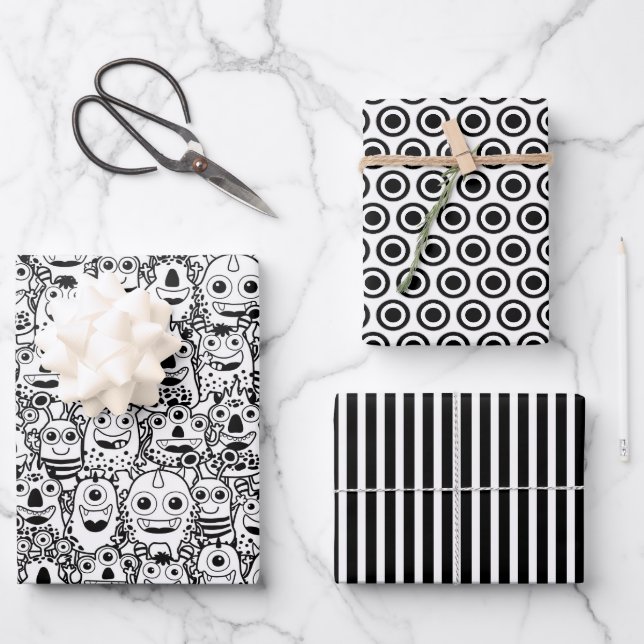 Feuille De Papier Cadeau Monstres Noirs Silencieux (Recto)