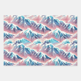 Feuille De Papier Cadeau Montagnes Retro Snowy Pastel
