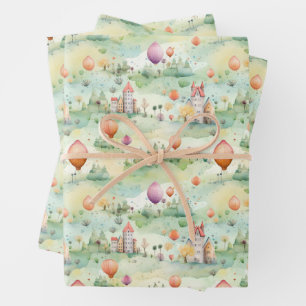 FEUILLE DE PAPIER CADEAU MONTGOLFIÈRES 
