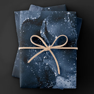 Feuille De Papier Cadeau Moody Agate   Marine Denim Steel Blue Faux Parties