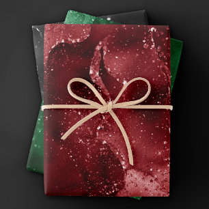 Feuille De Papier Cadeau Moody Agates   Luxe Holiday Rouge Vert et Noir