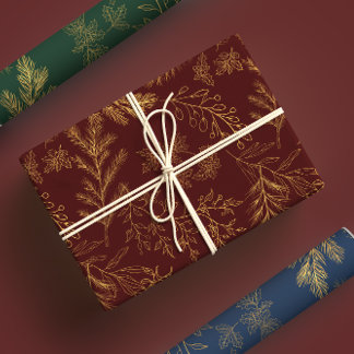 Feuille De Papier Cadeau Moody Gold & Jewel Toned Rustic Winter Botanical