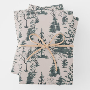 Feuille De Papier Cadeau Moody Vintage Dark Green & Sepia Winter Woodland
