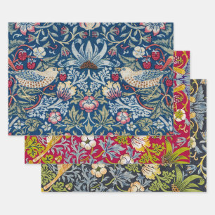 Feuille De Papier Cadeau Morris fraise Thief Oiseaux et Motif de fleurs