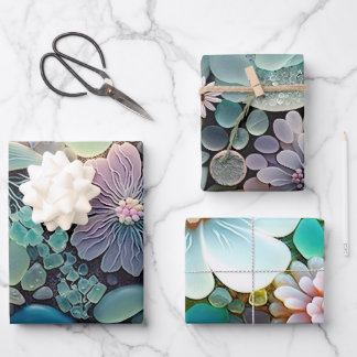 Feuille De Papier Cadeau Mosaïque de Fleur de Verre Pastel Beach