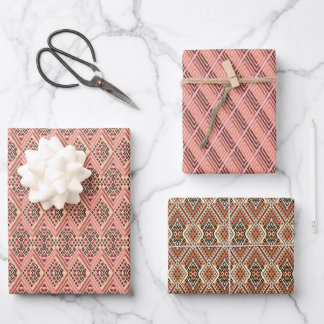 Feuille De Papier Cadeau Mosaïque géométrique rose et Brown