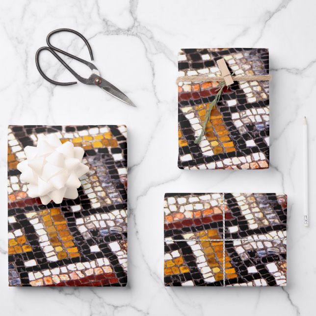 Feuille De Papier Cadeau Mosaïque romaine d'automne (Recto)