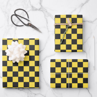 Feuille De Papier Cadeau Motif à carreaux jaune et noir