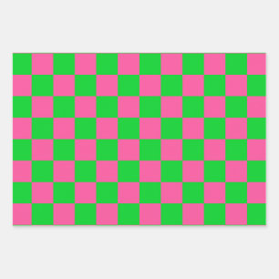 Feuille De Papier Cadeau Motif À damiers chèque rose vert