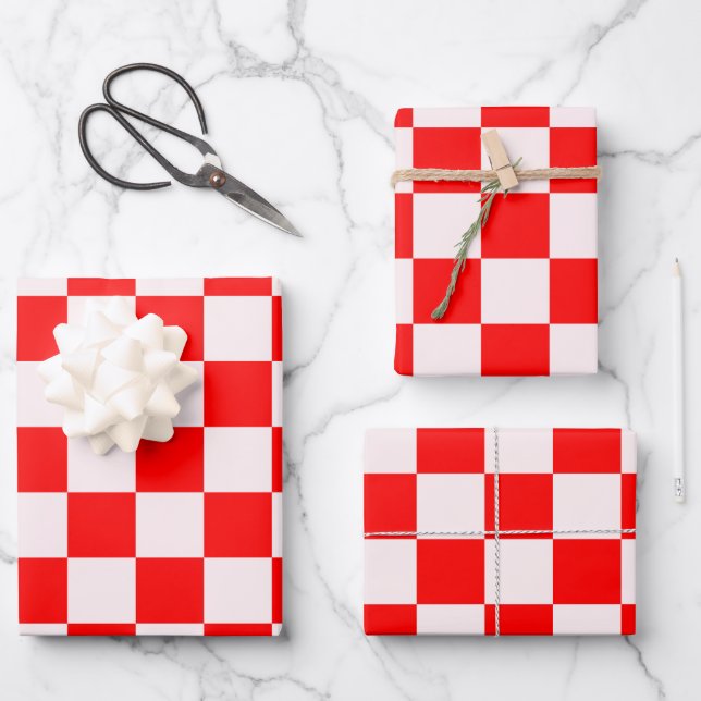 Feuille De Papier Cadeau Motif À damiers rouge et blanc (Recto)