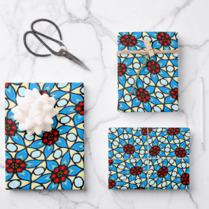 Feuille De Papier Cadeau Motif à fleurs bleu ciel