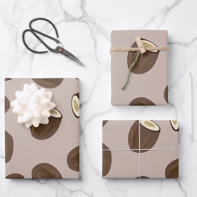 Feuille De Papier Cadeau Motif à la noix de coco (Recto)