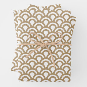 Feuille De Papier Cadeau Motif à l'échelle de poisson Art déco or et blanc