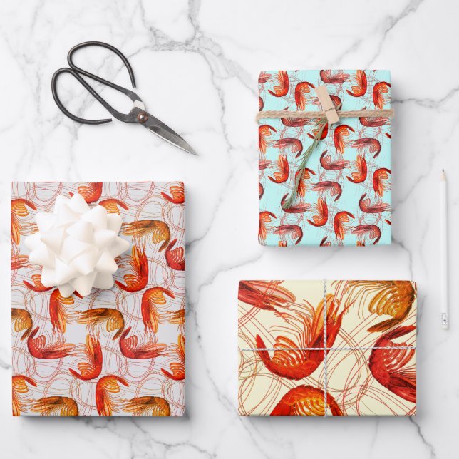 Feuille De Papier Cadeau Motif à longue antenne de crevettes (Recto)
