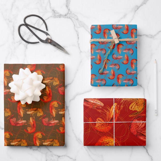 Feuille De Papier Cadeau Motif à longue antenne de crevettes (Recto)