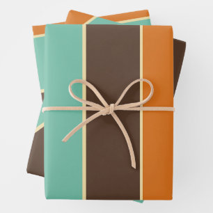 Feuille De Papier Cadeau Motif à rayures vert, noir et orange