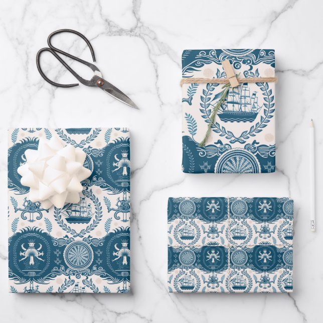 Feuille De Papier Cadeau Motif à thème maritime et maritime no 17 (Recto)
