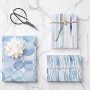 Feuille De Papier Cadeau Motif Abstrait Cercles Lignes Bleu Aquarelle