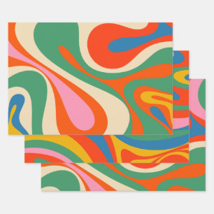 Feuille De Papier Cadeau Motif Abstrait coloré Mod Swirl Retro Trippy