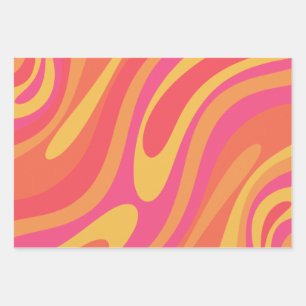 Feuille De Papier Cadeau Motif Abstrait coloré rétro boucles ondulées
