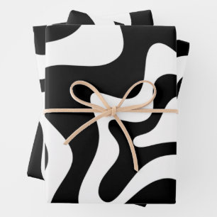 Feuille De Papier Cadeau Motif Abstrait noir et blanc rétro