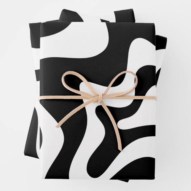 Feuille De Papier Cadeau Motif Abstrait noir et blanc rétro (En situation)