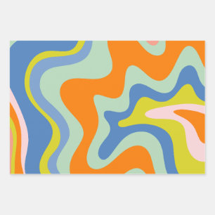 Feuille De Papier Cadeau Motif Abstrait Rétro Liquide Tourbillonnant Psyché