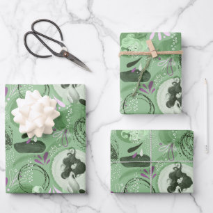 Feuille De Papier Cadeau Motif Abstrait vert sirène lunaire