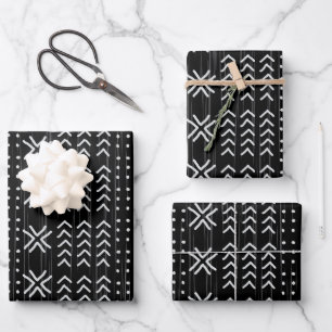 Feuille De Papier Cadeau Motif africain de la nappe blanche noire moderne