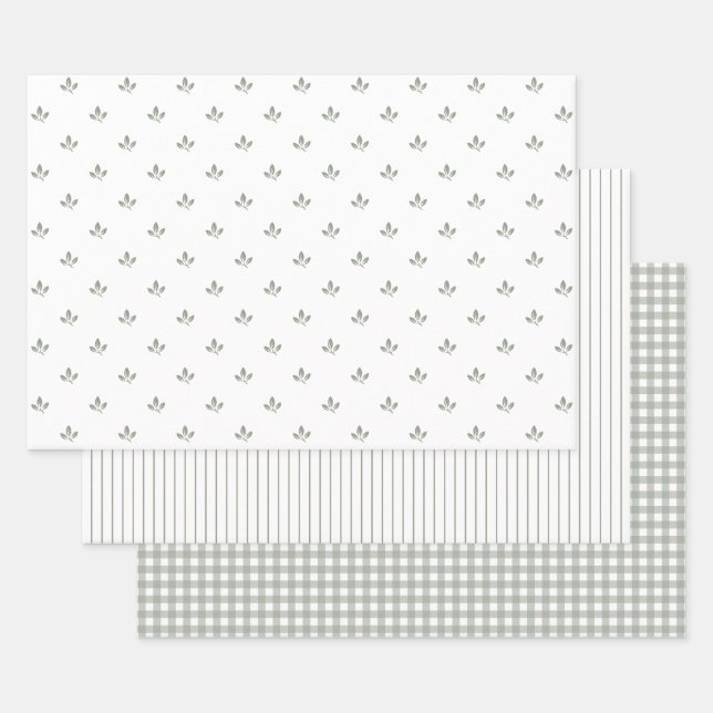 Feuille De Papier Cadeau Motif agricole moderne Mix Dusky Green | (Lot)