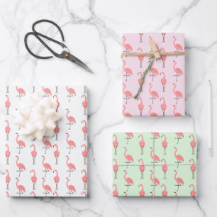 Feuille De Papier Cadeau Motif aléatoire d'oiseau flamant rose