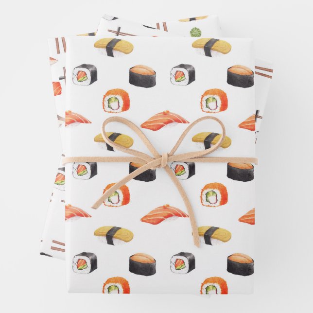 Feuille De Papier Cadeau Motif alimentaire japonais Sushi (En situation)