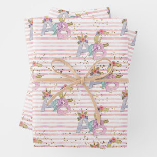 Feuille De Papier Cadeau Motif alphabet Unicorne