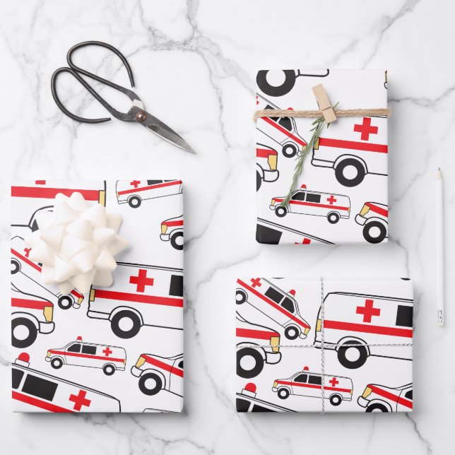Feuille De Papier Cadeau Motif ambulancier (Recto)