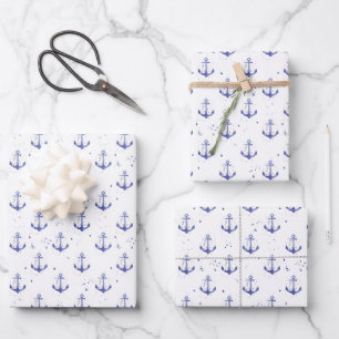 Feuille De Papier Cadeau Motif Ancre aquarelle