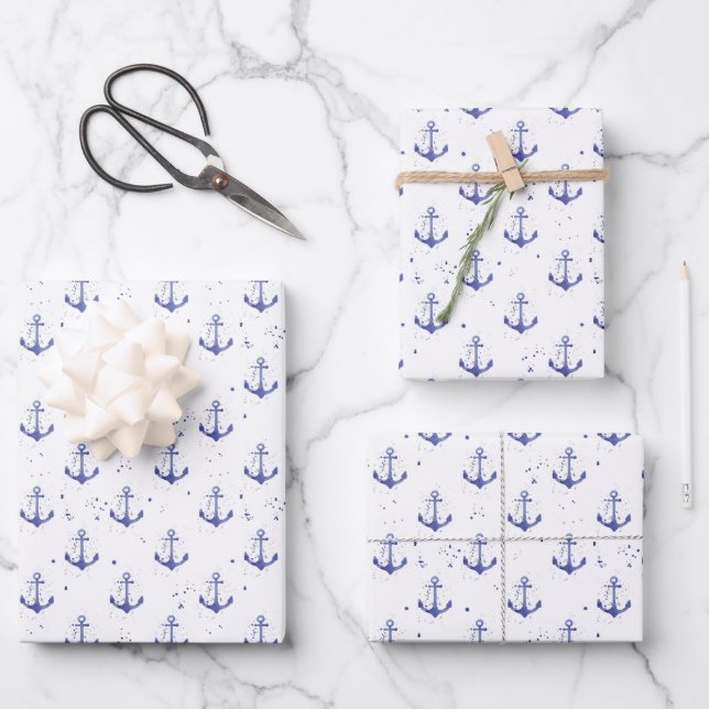 Feuille De Papier Cadeau Motif Ancre aquarelle (Recto)