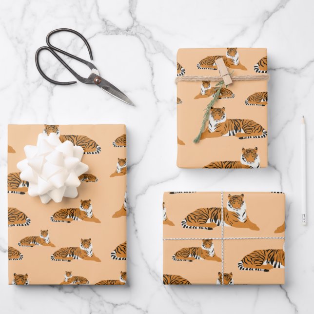 Feuille De Papier Cadeau Motif animal du Tigre de la Jungle (Recto)