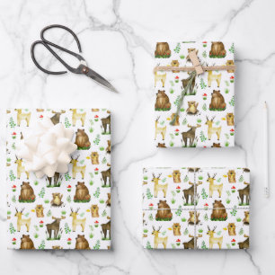 Feuille De Papier Cadeau Motif Animaux de la Forêt Cerf Élan Mignon