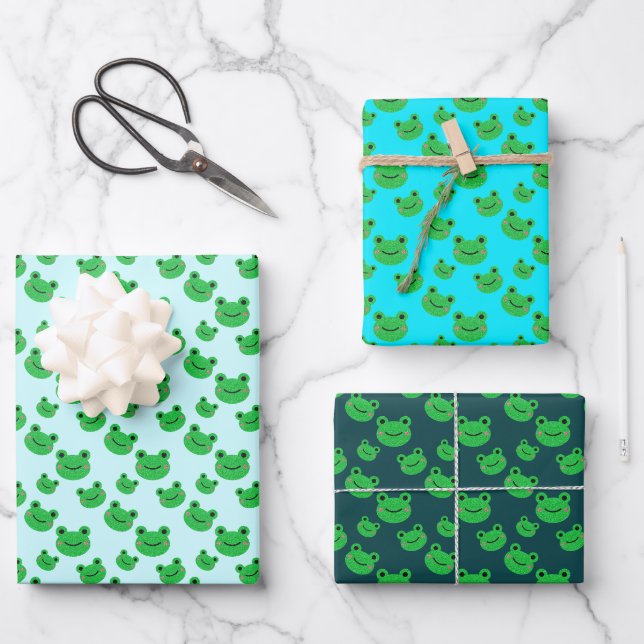 Feuille De Papier Cadeau Motif Aqua Blue Frog (Recto)