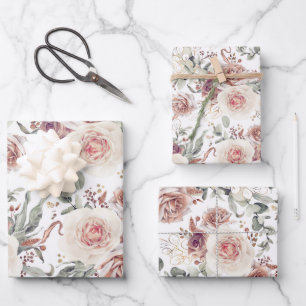 Feuille De Papier Cadeau Motif aquarelle botanique floral Nuances Terreuses