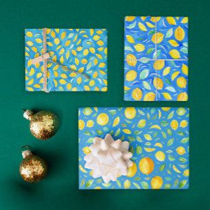 Feuille De Papier Cadeau Motif aquarelle de fruits d'agrumes turquoise arti