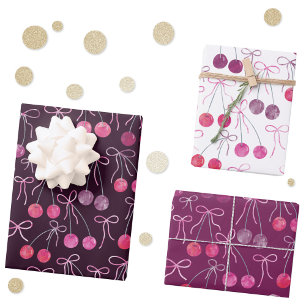 Feuille De Papier Cadeau Motif aquarelle Rubans et Nœuds Cerises