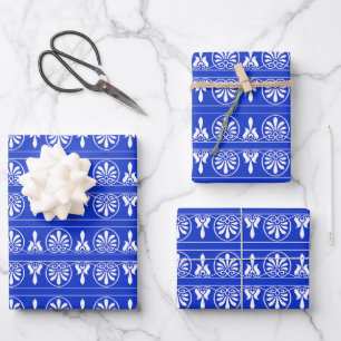 Feuille De Papier Cadeau Motif arabe grec méditerranéen bleu