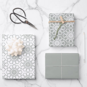Feuille De Papier Cadeau Motif arabesque gris argenté